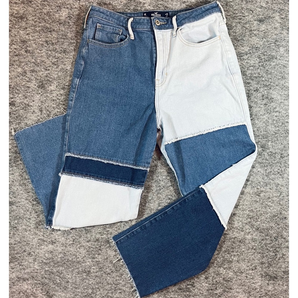 Hollister Patchwork Jeans Women 9R Ultra High Rise 29x27 Festival Streetwear Y2K